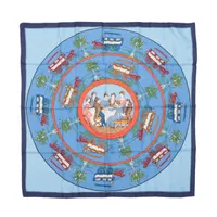 エルメス カレ90 JEU DES OMNIBUS ET DAMES BLANCHES オムニバスと白い貴婦人のゲーム スカーフ シルク ブルー