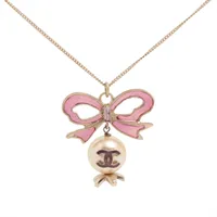 シャネル ココマーク リボン 05A ネックレス GP×フェイクパール ゴールド×ピンク