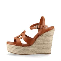 ヴィトン LVイソラライン 25年 レザー ウェッジソールサンダル EU37 レディース ブラウン LS0235 LVサークルロゴ 箱 保存袋あり