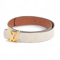 ヴィトン LV ディメンション JJ0285 ベルト 90 PVC×レザー アイボリー×ブラウン M4154