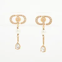 ディオール Petit CD プチCD ピアス(両耳用) GP×ラインストーン×フェイクパール ゴールド