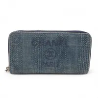 シャネル ドーヴィル キャンバス ラウンドジップウォレット ブルー ゴールド金具 29番台