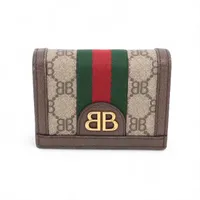 グッチ×バレンシアガ ザ ハッカープロジェクト 680385 PVC×レザー コンパクトウォレット ベージュ