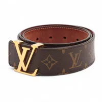 ヴィトン M9608 サンチュール LVイニシアル シリアル不明瞭 ベルト 100 PVC×レザー ブラウン