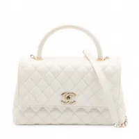 シャネル ココハンドル29 S キャビアスキン 2WAYハンドバッグ ホワイト ゴールド金具 ランダムプレート A92991