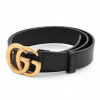 グッチ 414516 GGマーモント ベルト 75 GP×革 ブラック×ゴールド
