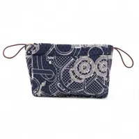 エルメス フールビ25 シルク×ナイロン ポーチ ブルーニュイ シルバー金具 X:2016年