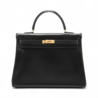 エルメス ケリー35 ルトゥルネ ボックスカーフ ブラック ゴールド金具 □A:1997年