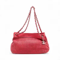 シャネル ココマーク キャビアスキン チェーントートバッグ レッド シルバー金具 9番台