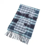 エルメス エシェック オ ロワ タータン マフラー カシミヤ ブルー