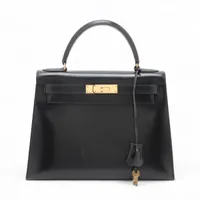 エルメス ケリー28 セリエ ボックスカーフ ブラック ゴールド金具 ○R