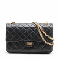 シャネル マトラッセ 2.55 ヴィンテージカーフ ダブルフラップ ダブルチェーンバッグ ブラック ゴールド金具 25番台 A37587