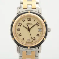エルメス HERMES 時計 レディース ブランド クリッパー クロノグラフ ピンクシェル クオーツ QZ ステンレス SS CL1.310 シルバー 磨き済み 【中古】 エルメス クリッパー クロノグラフ CL1.310 ピンクシェル レディース