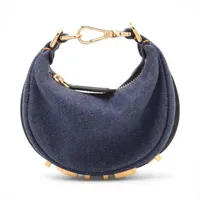 Fendi Nano FENDIGRAPHY denim x leather Hand bag Navy Blue 7AS089