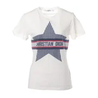 美品　クリスチャンディオール　トップス　サイズ34 T-Shirt with Dior Embroidery, Relaxed Fit Navy Blue Wool and Silk