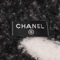 シャネル マフラー ココマーク ロゴ カシミヤ シルク AAA478 CHANEL 黒 白 シャネル ココマーク マフラー カシミヤ×シルク ブラック×ホワイト