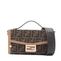 Fendi Zucchino canvas x leather Shoulder bag Navy Blue 26796