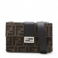 Fendi Zucchino canvas x leather Shoulder bag Navy Blue 26796
