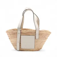 鑑定済・極美品★ロエベ　スクエアバスケット　ラフィア　スモール　カゴバッグ LOEWE - ロエベ バスケット スモール バッグ カゴ ラフィア 現行品の