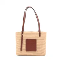 ロエベ アナグラム バスケット かごバッグ　ベージュ　ブラウン ラフィア レザー ロエベ LOEWE アナグラム スクエア バスケット バッグ カゴバッグ かご