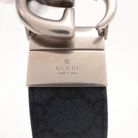 Gucci 627055 GG Supreme Belt 90 PVC x leather x metal navy x black