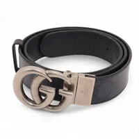 小物 Gucci GG silver leather belt Gucci 627055 GG Supreme Belt 90 PVC x leather x metal navy x black