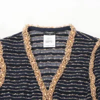 【状態良好】CHANEL レーヨン カーディガン ココボタン プリーツデザイン シャネル ココボタン 14-15年 ポリエステル×ナイロン×レーヨン