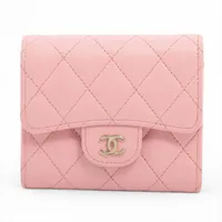 シャネル マトラッセ ラムスキン 財布 ピンク シルバー金具 19番台