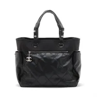 【キヨ】CHANEL シャネル パリビアリッツ GM ブラック 黒 A4 シャネル パリビアリッツGM コーティングキャンバス×レザー トート