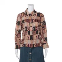 新品 タグ付き CELINE ヴィンテージ シルク silk 長袖シャツ 40 セリーヌ シルク シャツ 40 レディース マルチカラー シワ有 A4503946
