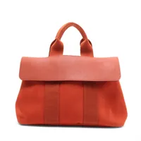 エルメス ヴァルパライソPM トワルシェブロン×レザー オレンジ シルバー金具