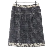 Chanel Coco Mark 06P Cotton & Wool Skirt 38 Ladies' Navy x white