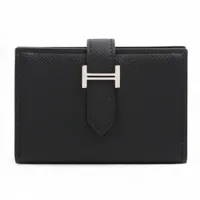 エルメス ベアンコンパクト リザード 財布 レッド シルバー金具 □K