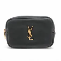 サンローラン エンボスロゴ 総柄 アクセサリーポーチ バイカラー レザー YSL サンローラン 767115 レザー ポーチ ブラック A2798274｜中古ブランド