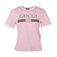 グッチ インターロッキングG コットン Tシャツ S レディース ピンク
