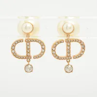 クリスチャンディオール Diorロゴ ピアス(両耳用) GP×ラインストーン