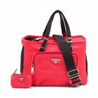 PRADA ペット用 トート キャリーバック レッド 皿、ポーチ付き 新品未使用 プラダ テスート ナイロンxレザー ペット用 キャリーバッグ レッド