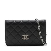 【極美品CHANEL ノベルティキャビアスキン マトラッセ チェーンウォレット シャネル マトラッセ キャビアスキン チェーンウォレット ブラック