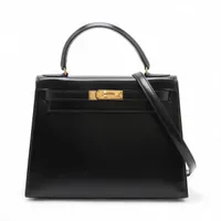 エルメス ケリー28 セリエ ボックスカーフ ブラック ゴールド金具 ○O