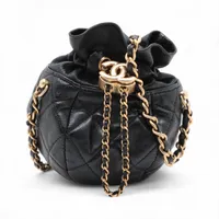 CHANEL シャネル チェーンショルダーバッグ マトラッセ 巾着 ラムスキン黒 シャネル マトラッセ ラムスキン チェーンショルダーバッグ 巾着