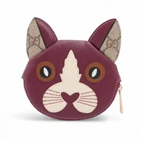 グッチ キャット 818766 PVC×レザー コインケース ボルドー×ベージュ