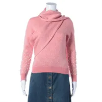 シャネル カシミヤ×ナイロン ニット 34 レディース ホワイト×ピンク