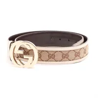 グッチ インターロッキング 114876 キャンバス×レザー ベルト 85/34