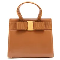 フェラガモ ヴァラ レザー 2WAYハンドバッグ ブラウン