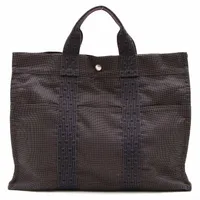 エルメス エールラインMM キャンバス トートバッグ グレー シルバー金具