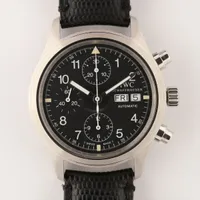 IWC パイロットウォッチ クロノグラフ IW371704 SS×社外革 AT 黒文字盤 ＡＢランク