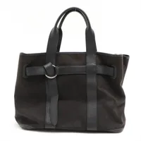 エルメス プティットサンチュールMM トワルアッシュ×レザー トートバッグ ブラック