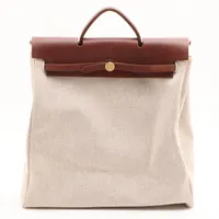 エルメス エールバッグMM トワルアッシュ×レザー ベージュ ゴールド金具