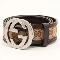 【美品】グッチ ベルト ベージュ ブラウン インターロッキング キャンバス グッチ インターロッキング 114876 キャンバス×レザー ベルト 85/34