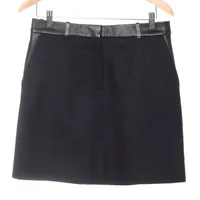 セリーヌ ウール×レザー スカート 38 ネイビー